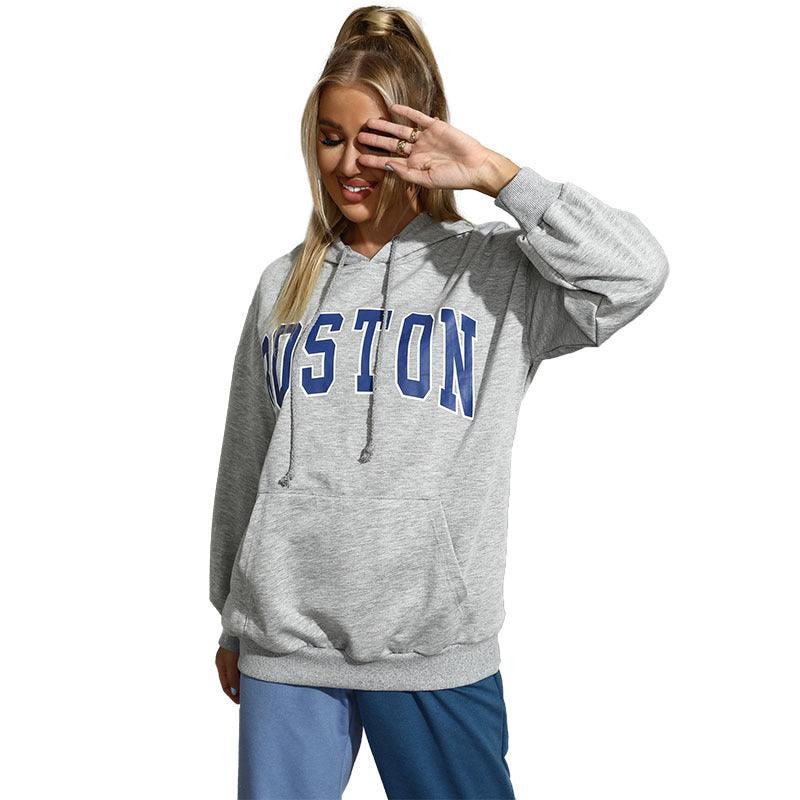Damen bequemer Kapuzenpullover mit oversized Schnitt und stylischem Schriftzug Drune