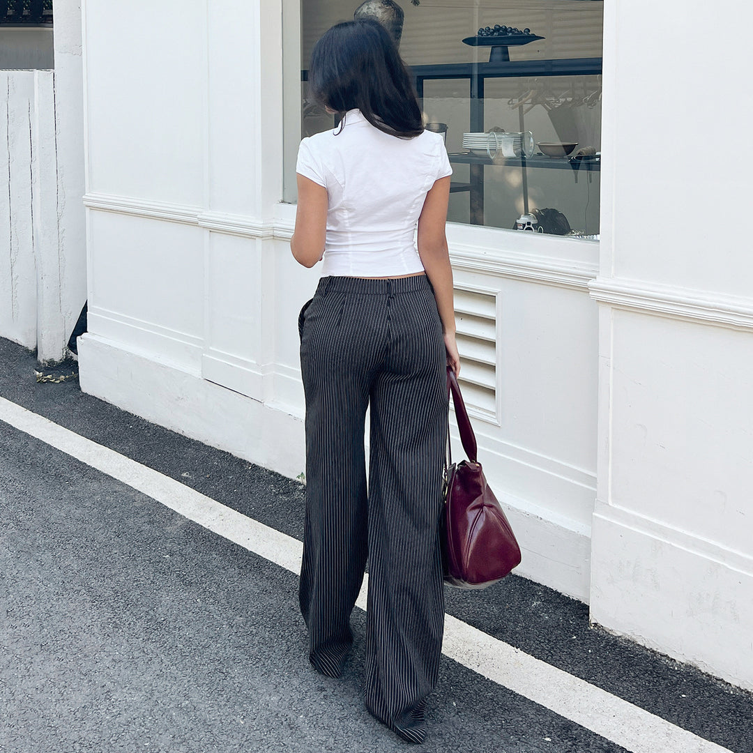 Damen weite Palazzo-Hose mit eleganten Streifen und hohem Bund Drune