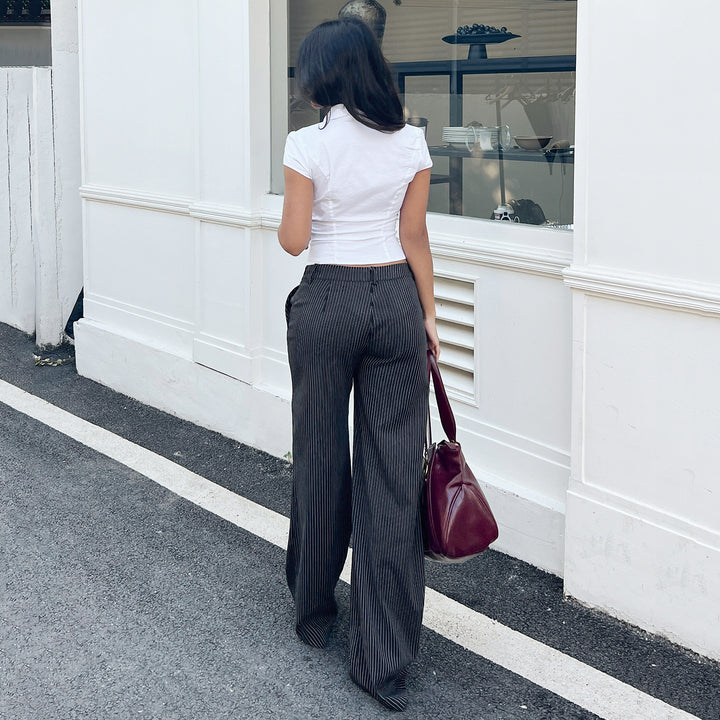 Damen weite Palazzo-Hose mit eleganten Streifen und hohem Bund Drune