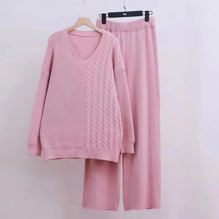 Damen Elegantes Strickpullover-Set mit V-Ausschnitt und losem Schnitt Drune