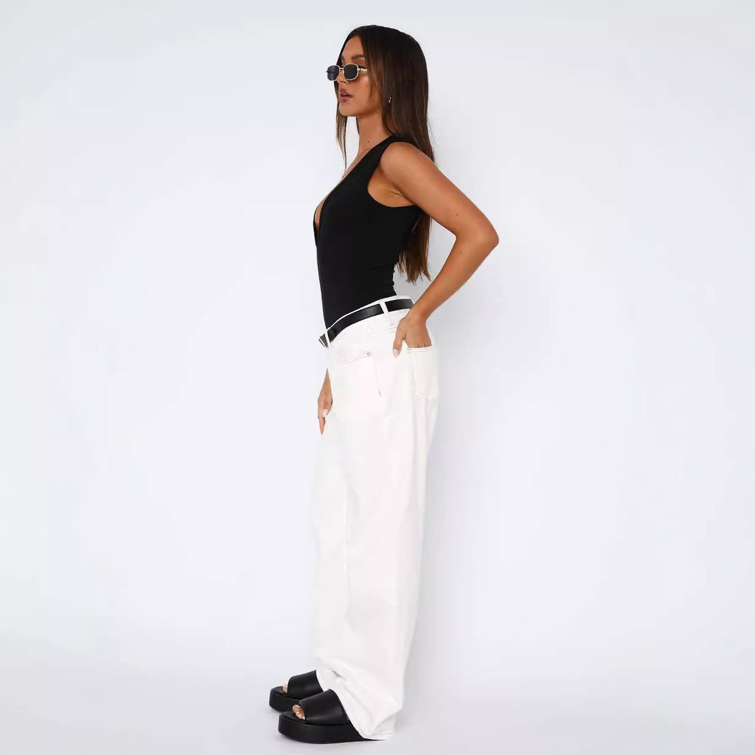 Damen lässige weite Jeans mit hohem Bund und modischem Schnitt Drune