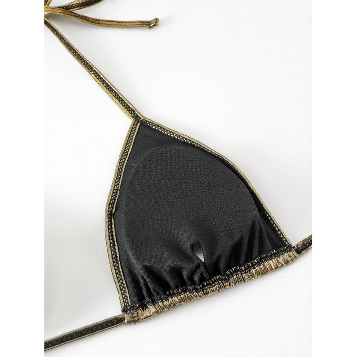 Damen Glänzender Triangel-Bikini mit Raffung und verspieltem Rock Drune