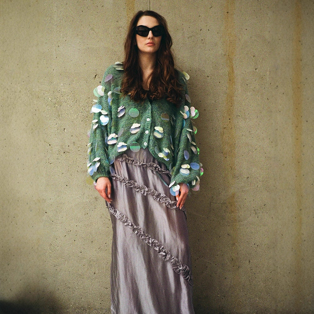 Damen Flauschiger Cardigan mit holografischen Akzenten Drune