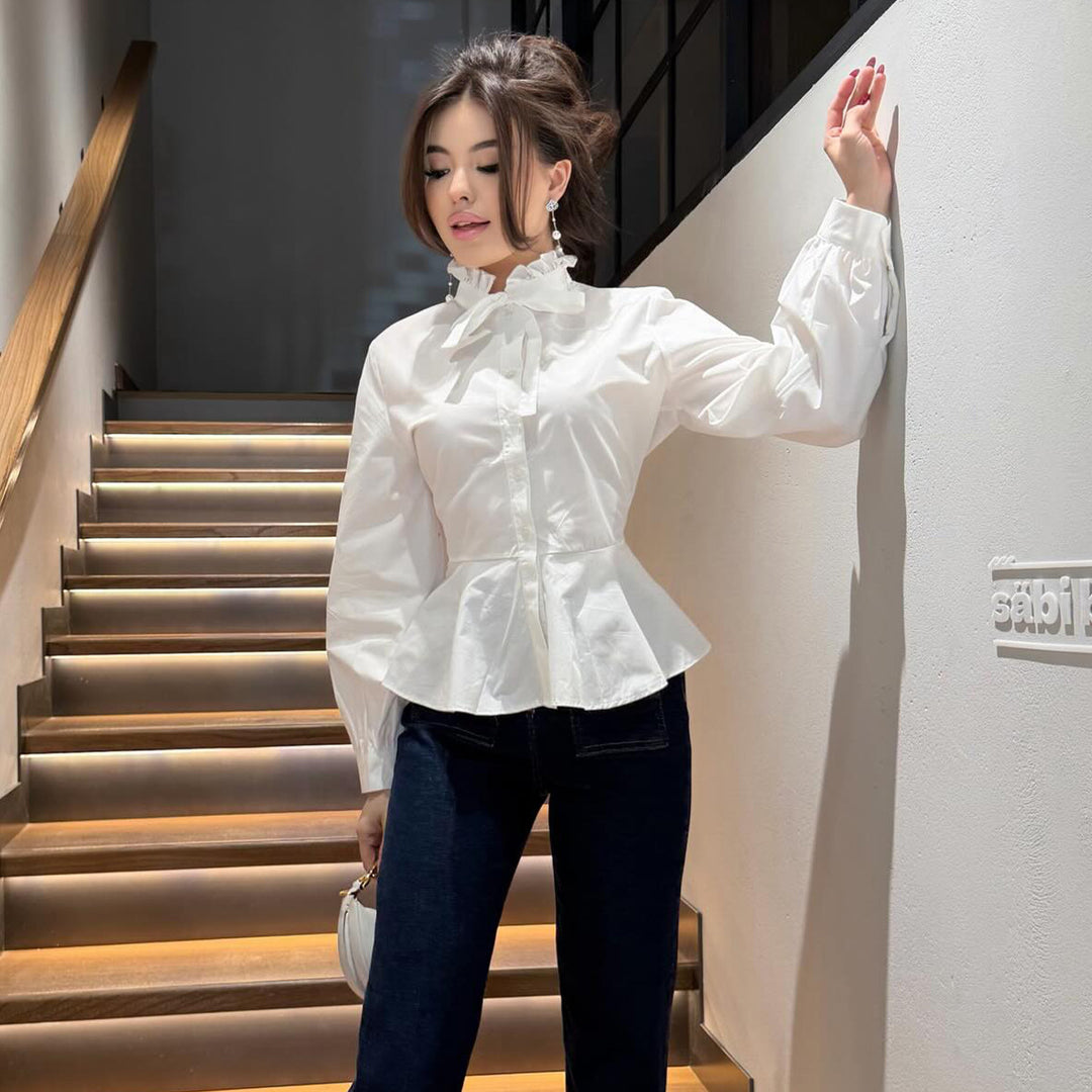 Damen Bluse mit Rüschendetail und schmeichelndem Schnitt Drune