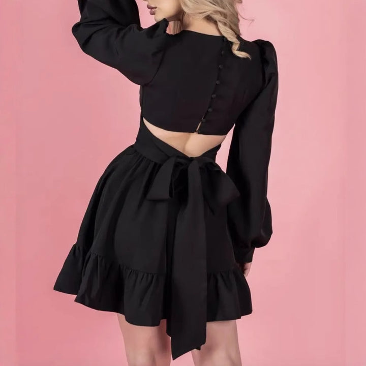 Damen Minikleid mit schwingendem Rock und Puffärmeln Drune