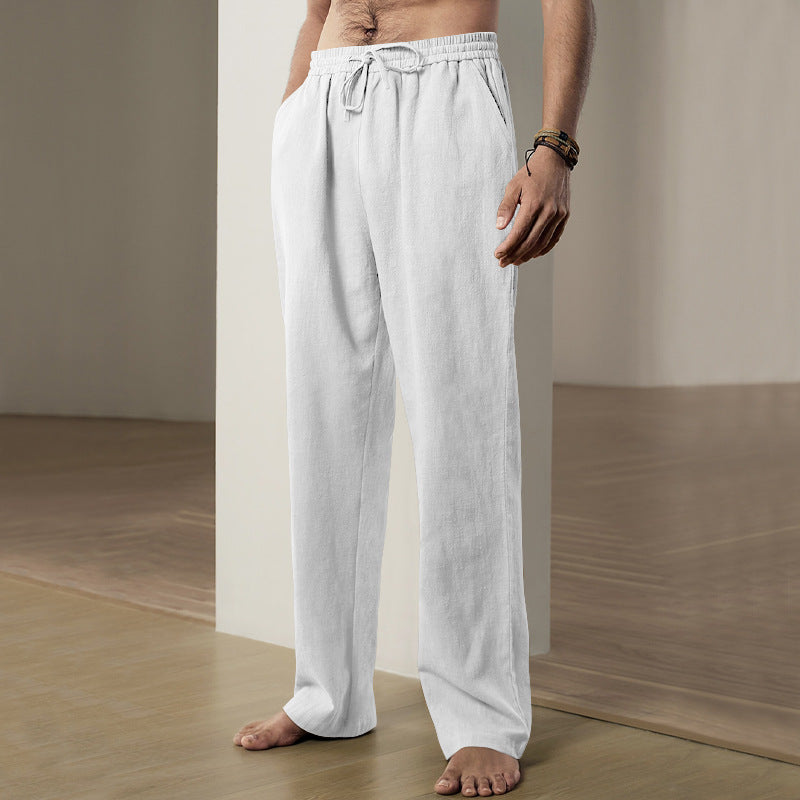 Herren nan leichte Relaxhose aus Leinenmix mit elastischem Tunnelzugbund und geradem Bein Drune