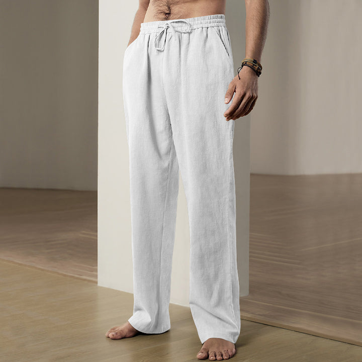 Herren nan leichte Relaxhose aus Leinenmix mit elastischem Tunnelzugbund und geradem Bein Drune