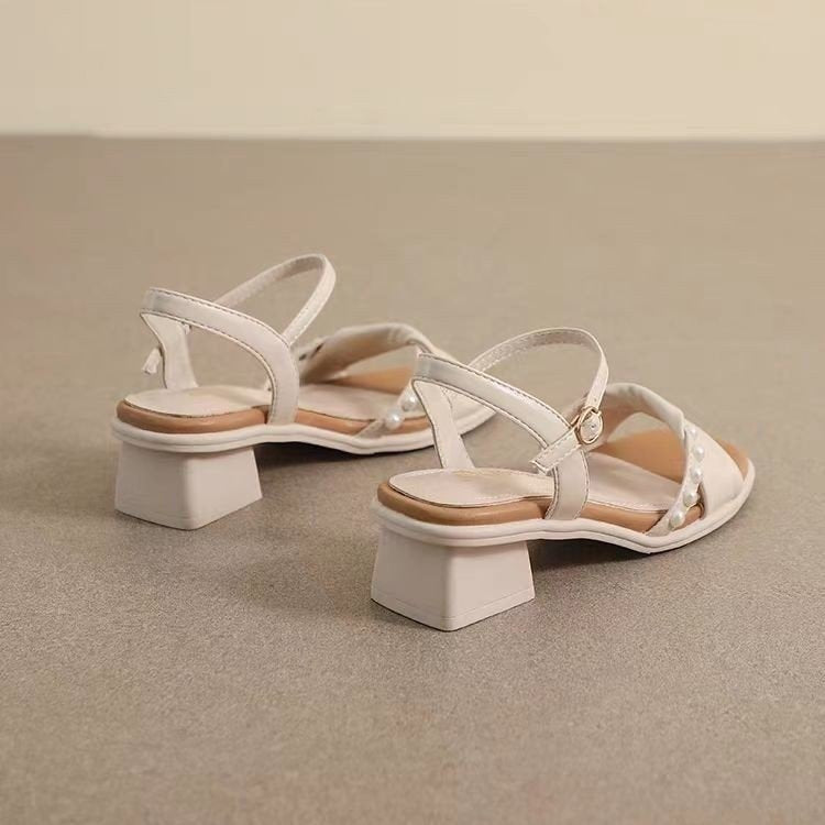 Damen elegante Riemensandalen mit modischem Perlenakzent und komfortablem Blockabsatz Drune