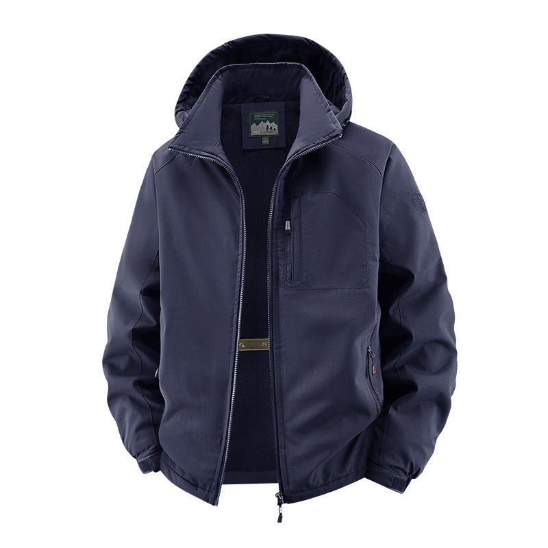 Herren nan multifunktionale Softshell-Tacticaljacke mit versteckter Kapuze, vertikaler Brusttasche und atmungsaktivem Fleecefutter Drune