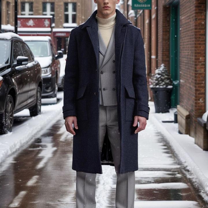Herren eleganter Wool Peacoat Drune