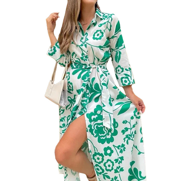 Damen Maxikleid mit floralem Druck und taillierbarem Gürtel Drune