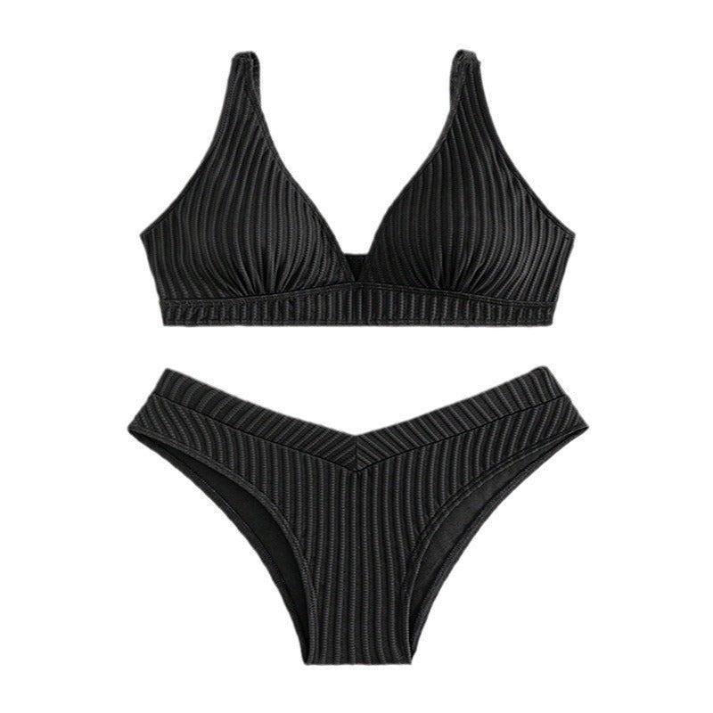 Damen Triangel-Bikini-Set mit hoch geschnittenem Slip und strukturiertem Oberteil Drune