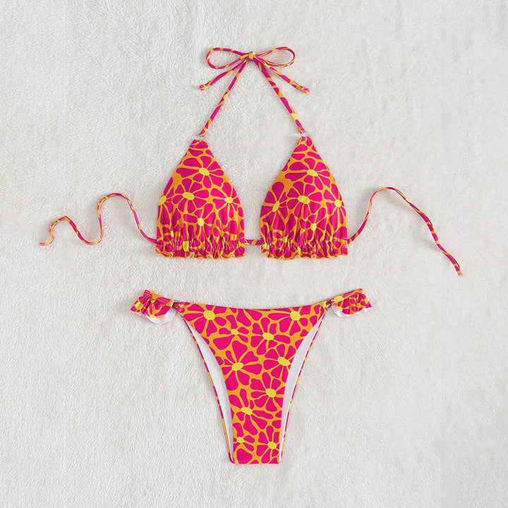 Damen Triangel-Bikini mit verstellbaren Trägern und Rüschendetails Drune
