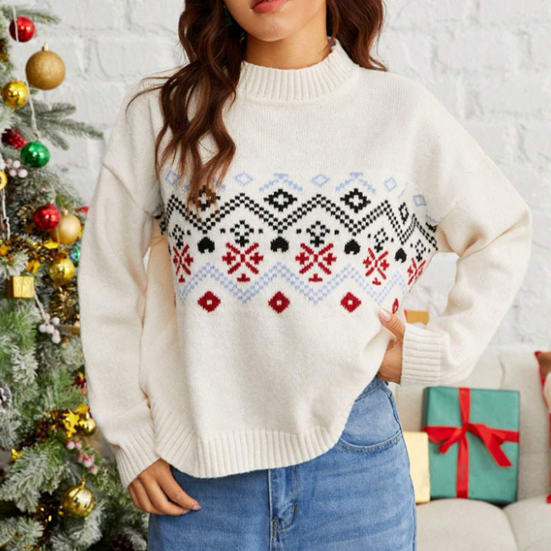Damen Winterpullover mit festlichem Fair-Isle-Muster und hohem Kragen Drune