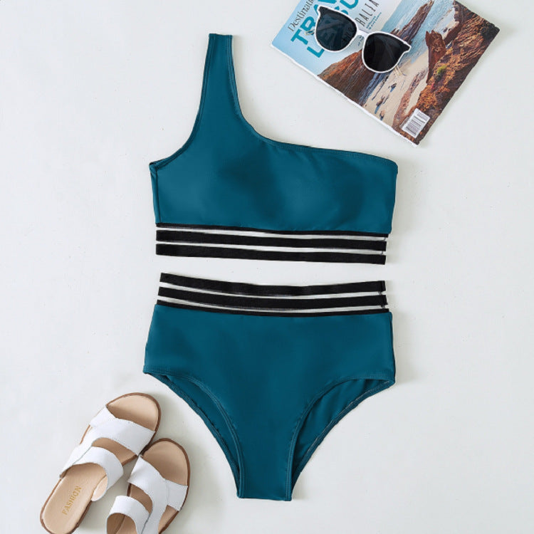 Damen asymmetrisches Bikini-Set mit elastischen Bändern Drune