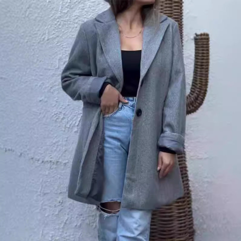 Damen eleganter Wollmantel mit schickem Reverskragen Drune
