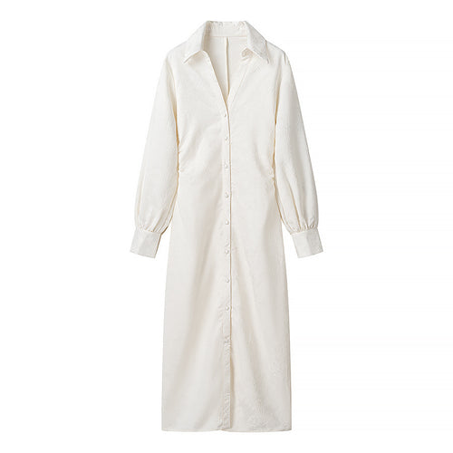 Damen Langarm Hemdblusenkleid mit elegantem Kragen und dekorativer Knopfleiste Drune