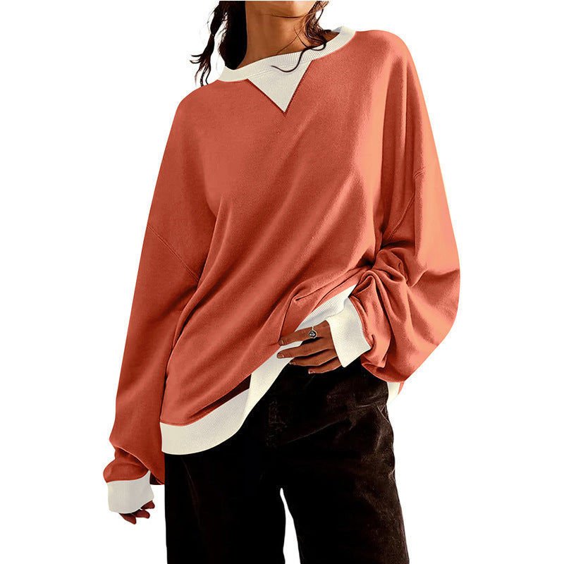 Damen lässiges Sweatshirt mit V-Ausschnitt und Kontrastbündchen Drune