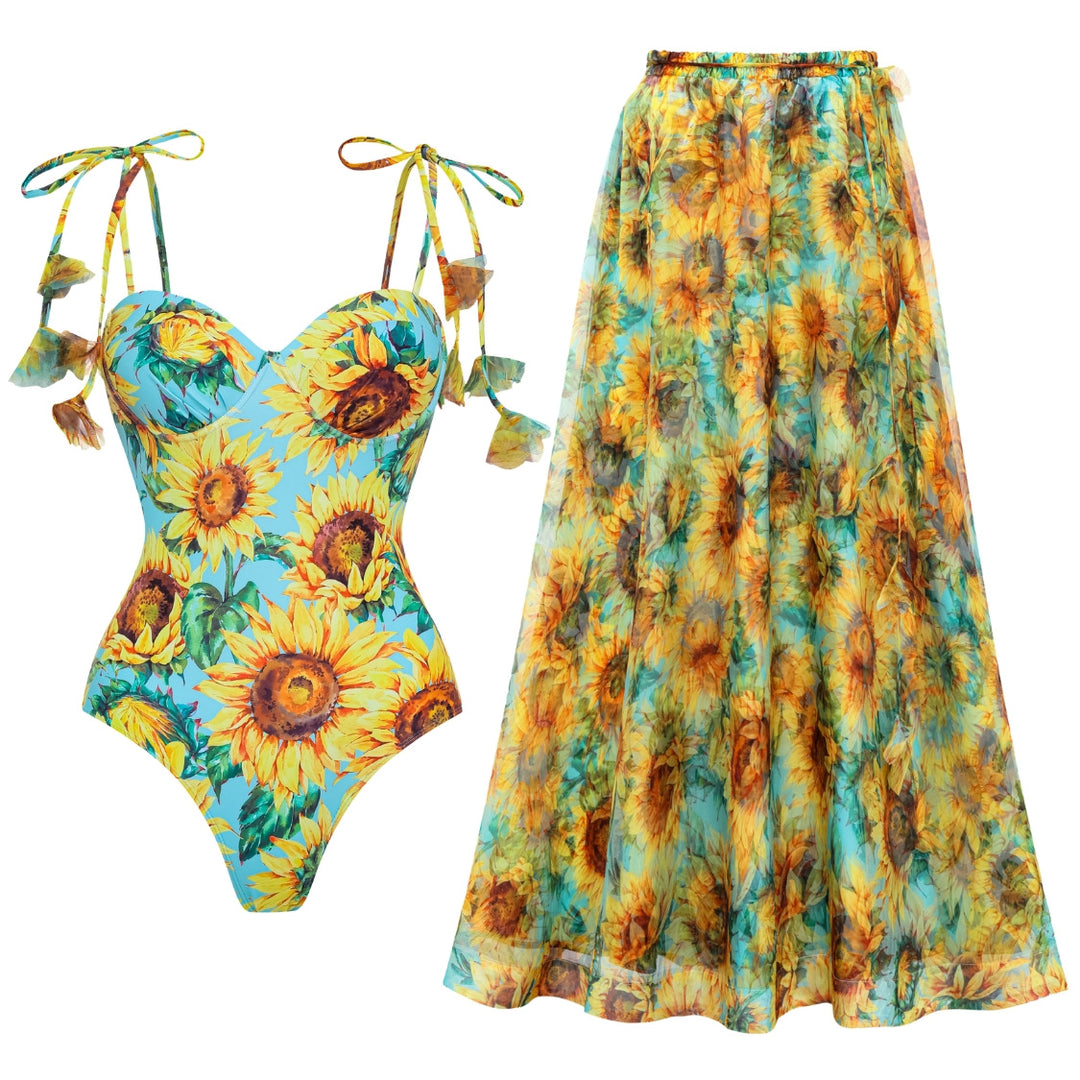 Damen Einseitiger Badeanzug mit floralen Applikationen Drune