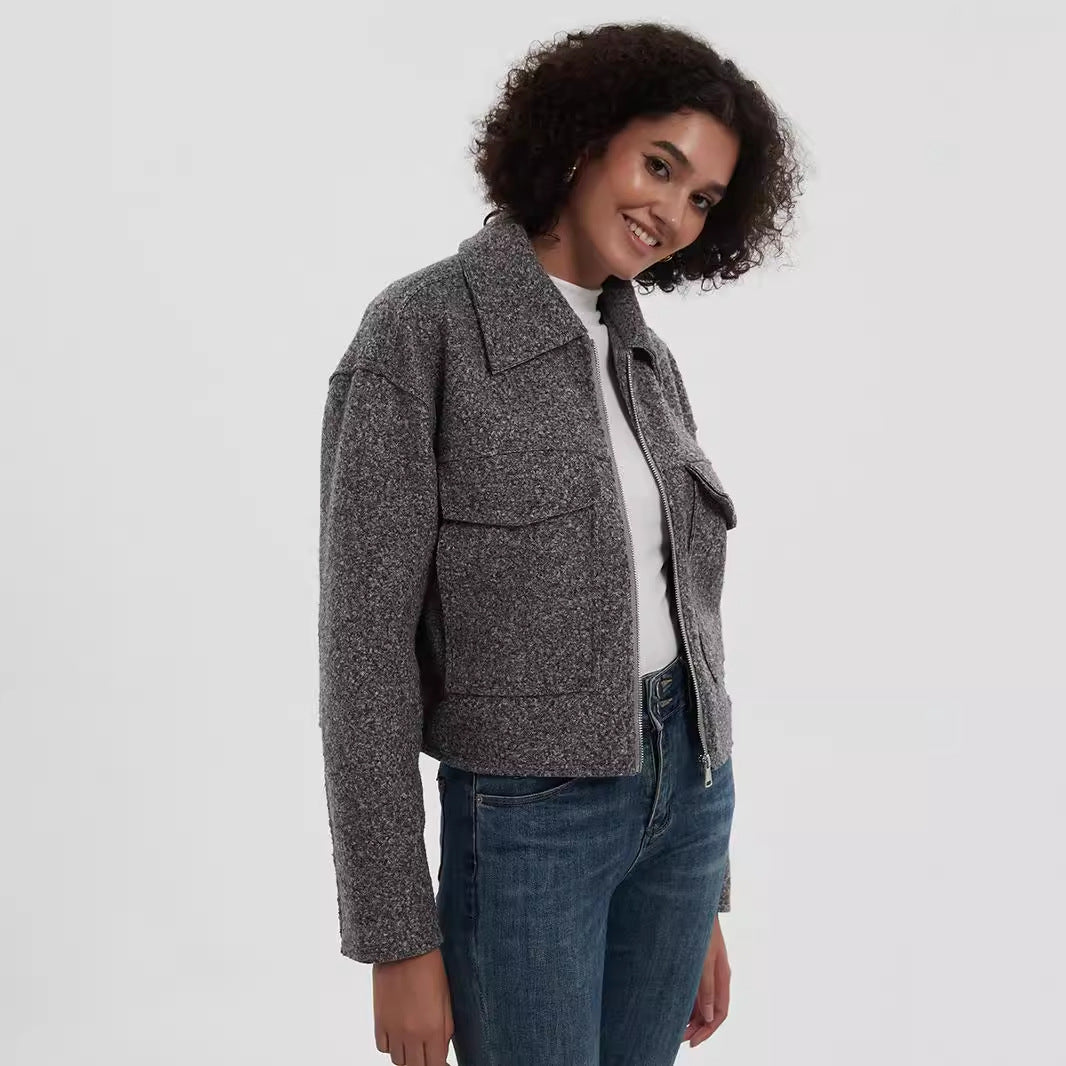 Damen cropped Utility-Jacke mit doppelten Brusttaschen Drune