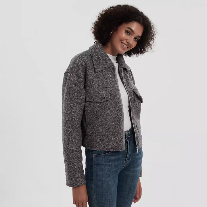 Damen cropped Utility-Jacke mit doppelten Brusttaschen Drune