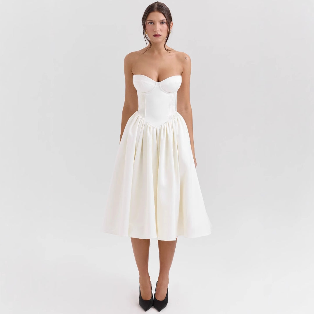 Damen Elegantes Cocktailkleid mit Corsage-Oberteil und voluminösem Rock Drune