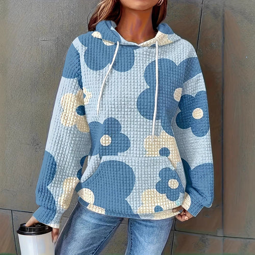 Damen lockerer Kapuzenpullover mit farbenfrohem Blumendesign Drune