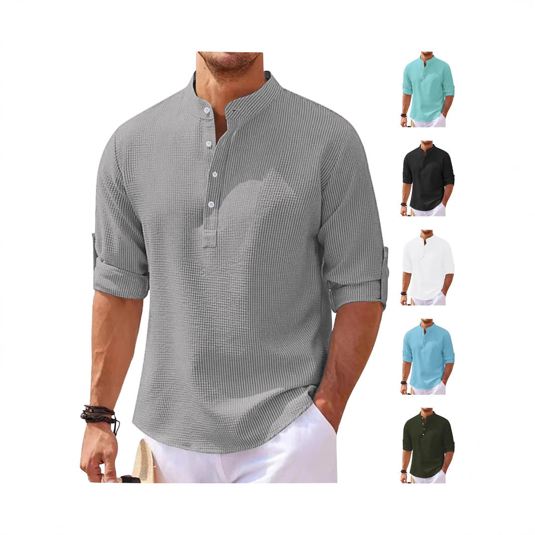 Damen nan oversized Langarm-Henley mit Stehkragen Waffelstruktur und Ärmelsicherung Drune
