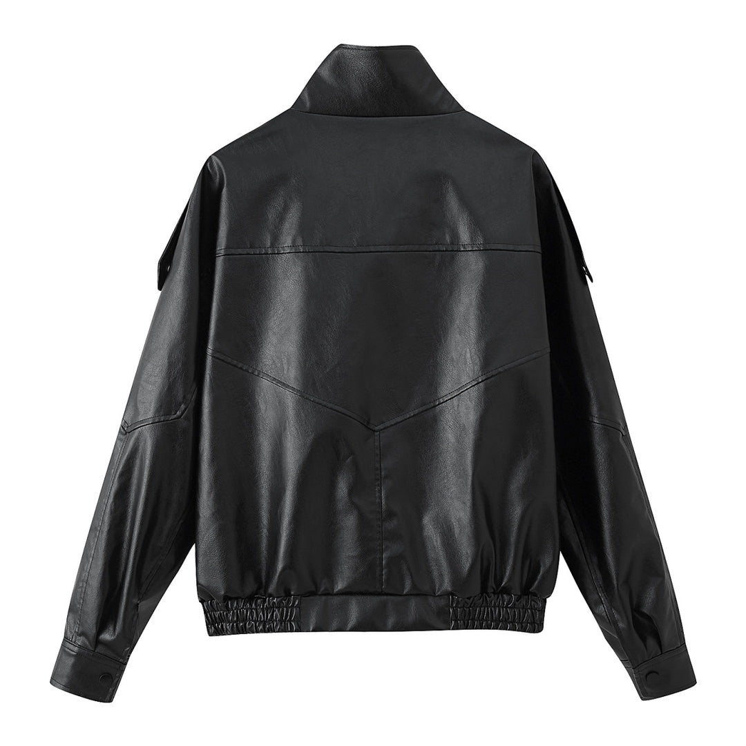 Damen Kunstlederjacke mit modischem Stehkragen und praktischen Taschen Drune