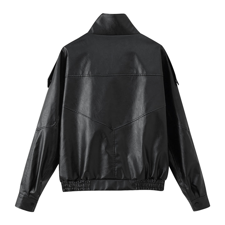 Damen Kunstlederjacke mit modischem Stehkragen und praktischen Taschen Drune