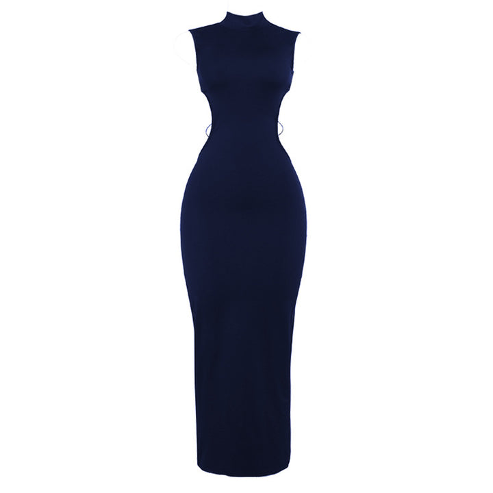 Damen Figurbetontes Maxikleid mit hohem Kragen und seitlichen Cut-Outs Drune