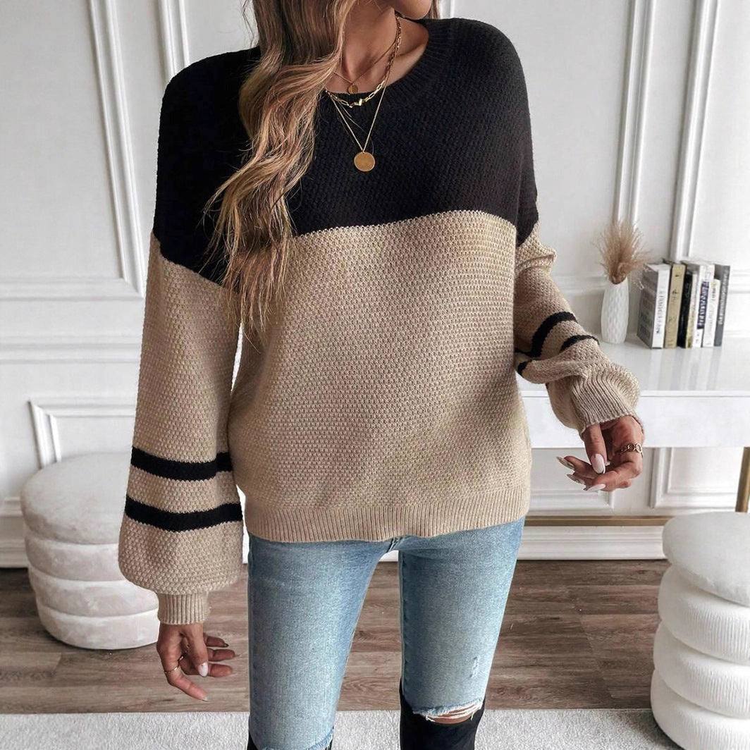 Damen legerer Strickpullover mit strukturiertem Obermaterial und eleganten Streifen Drune