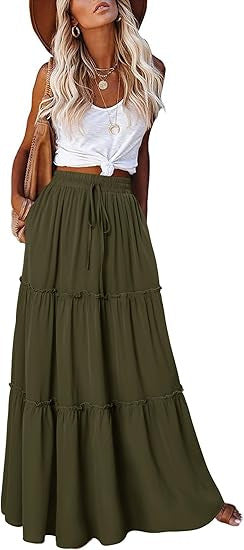 Damen luftiger Maxirock mit Rüschendetails Drune