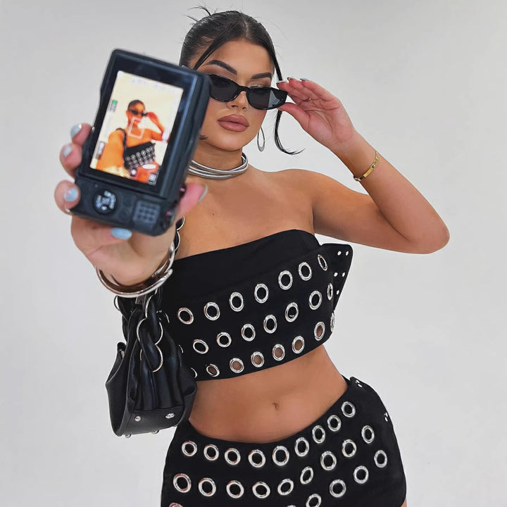 Damen Modische Shorts mit auffälliger Ösenverzierung Drune