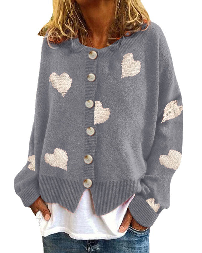 Damen Strickjacke mit Herzmuster und Knopfleiste Drune