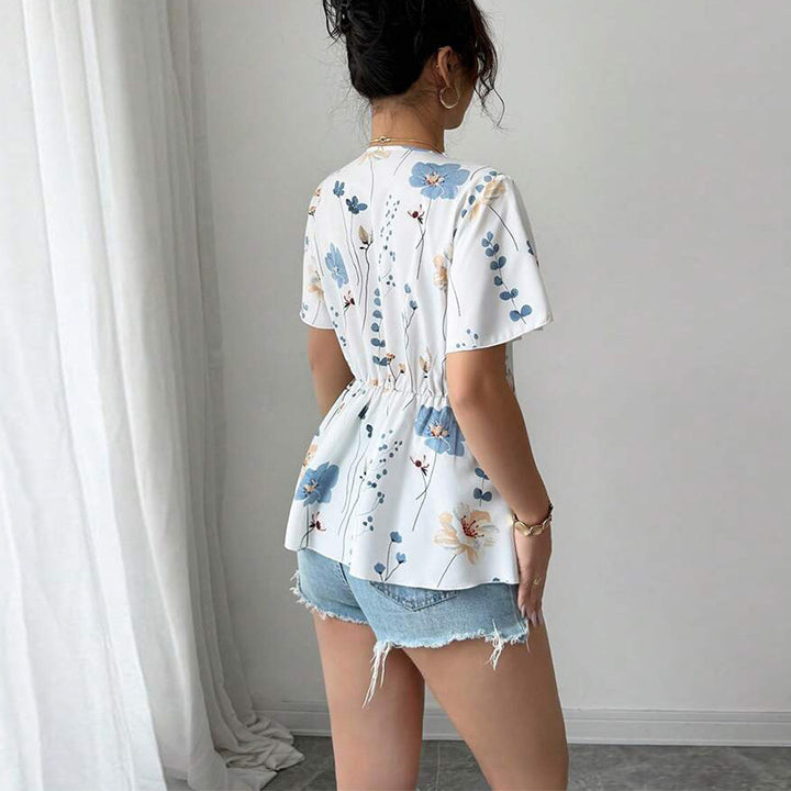 Damen elegantes Blusenshirt mit floralem Muster und Spitzenakzenten Drune