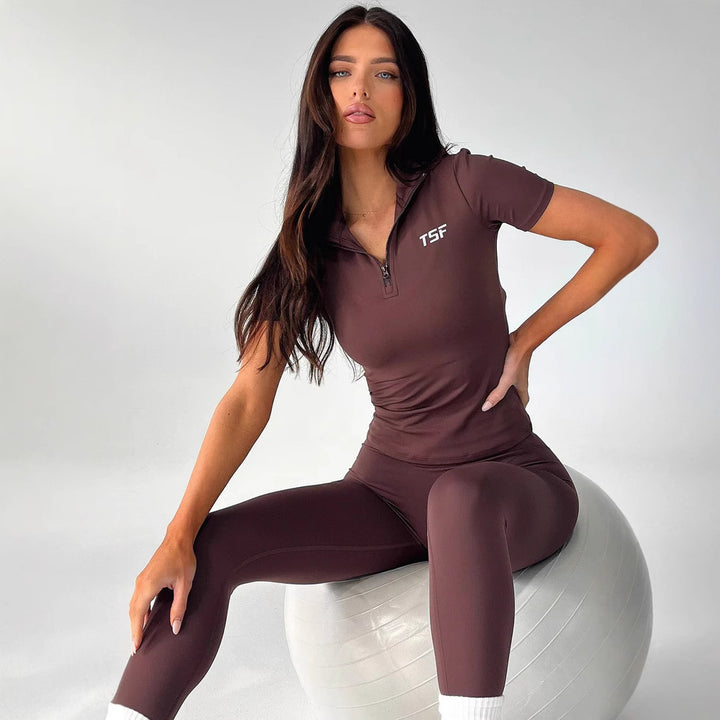 Damen Sportlicher Kurzoverall mit funktionalem Reißverschluss und figurbetonendem Schnitt Drune