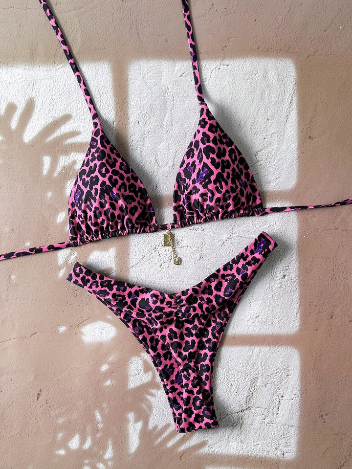 Damen Triangel-Bikini mit aufregendem Tierdruck und verstellbaren Bindebändern Drune