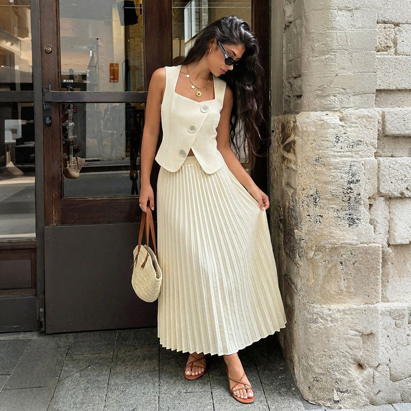 Damen Plissiertes Maxikleid mit elegantem Überwurf Drune