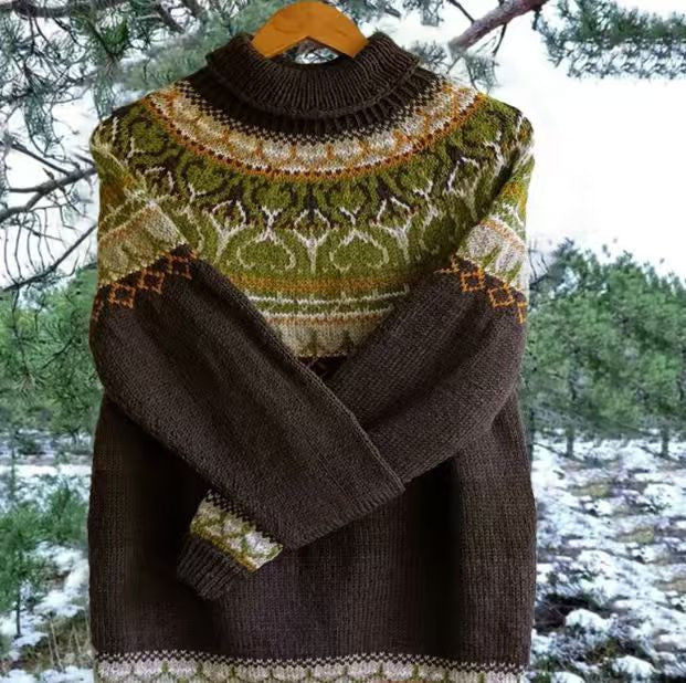 Damen nan kuscheliger Norweger-Strickpullover mit Stehkragen und Oversize-Passform Drune