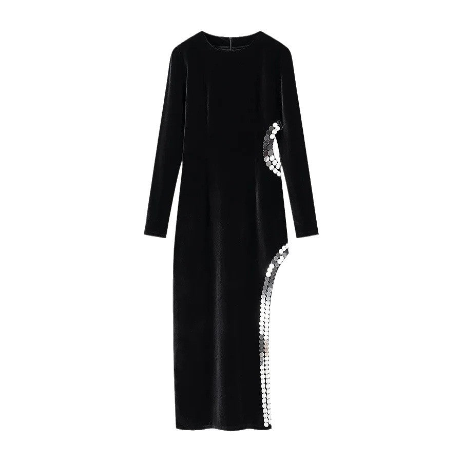 Damen Abendkleid mit asymmetrischem Schnitt und glitzernden Akzenten Drune