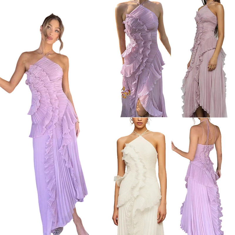 Damen Elegantes Wickelkleid mit fließendem Faltenrock und asymmetrischen Rüschendetails Drune