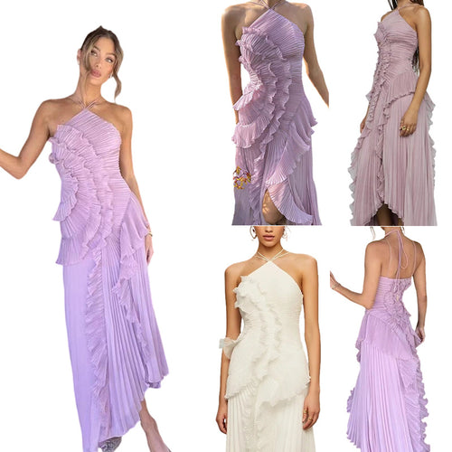 Damen Elegantes Wickelkleid mit fließendem Faltenrock und asymmetrischen Rüschendetails Drune