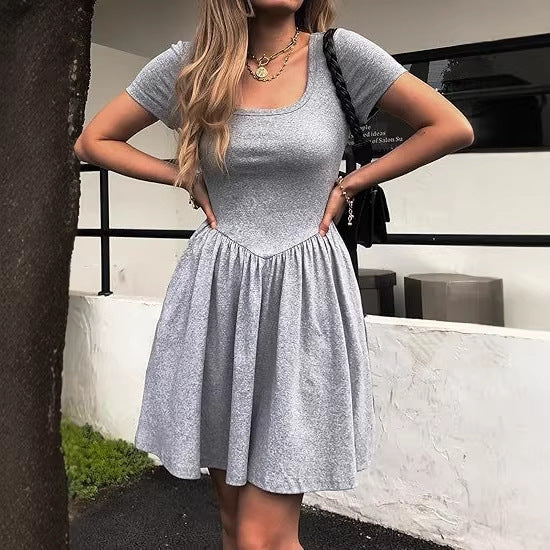 Damen Kurzarm Kleid Drune