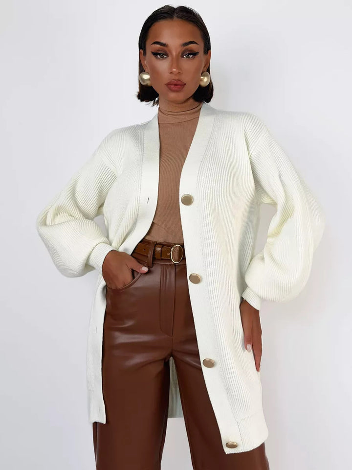 Damen Strickjacke mit Puffärmeln und Knopfdétails Drune