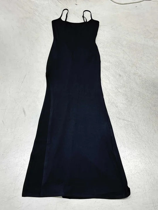 Damen Elegantes Maxikleid mit feinen Trägern und seitlichem Schlitz Drune