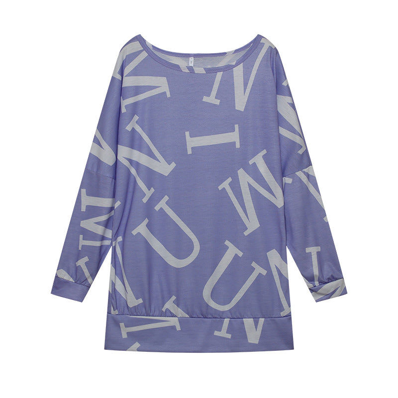 Damen Oversized Langarmshirt mit modernem Schriftzug und elastischem Bund Drune