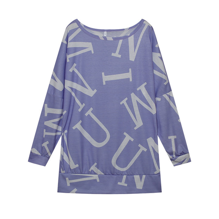Damen Oversized Langarmshirt mit modernem Schriftzug und elastischem Bund Drune