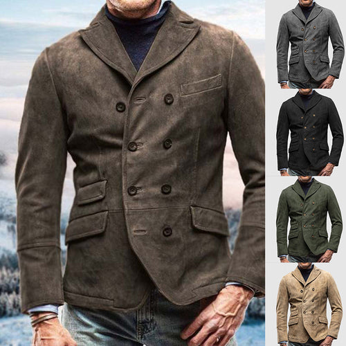 Herren eleganter Wildlederblazer mit doppelter Knopfleiste und praktischen Taschen Drune