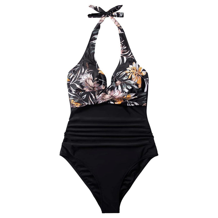 Damen Einteiler Badeanzug mit floralem Wickel-Design und verstellbaren Trägern Drune